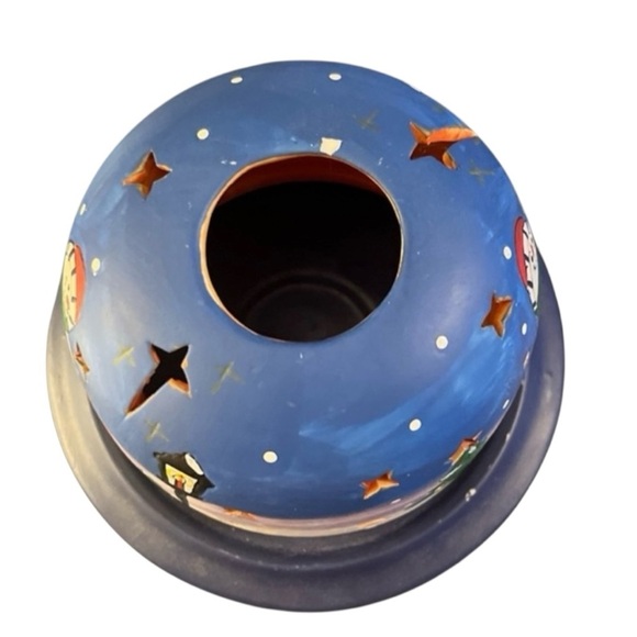 Vintage Starry Night Snowman Tea Light Votive Candle Holder Blue Ceramic - Picture 10 of 12